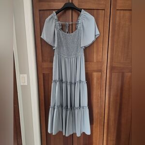 Ivy City Co. Blue Ruffle Sleeve Dress